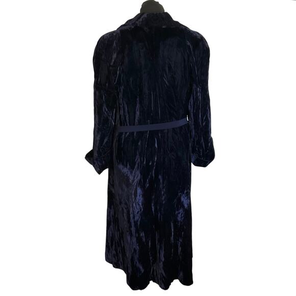 Vintage Alberto Makati Crushed Velvet Duster Long Jacket Sz S Navy Boho Glam - Picture 4 of 7